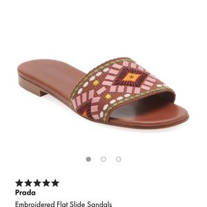 Prada Embroidered Flat Sandals
